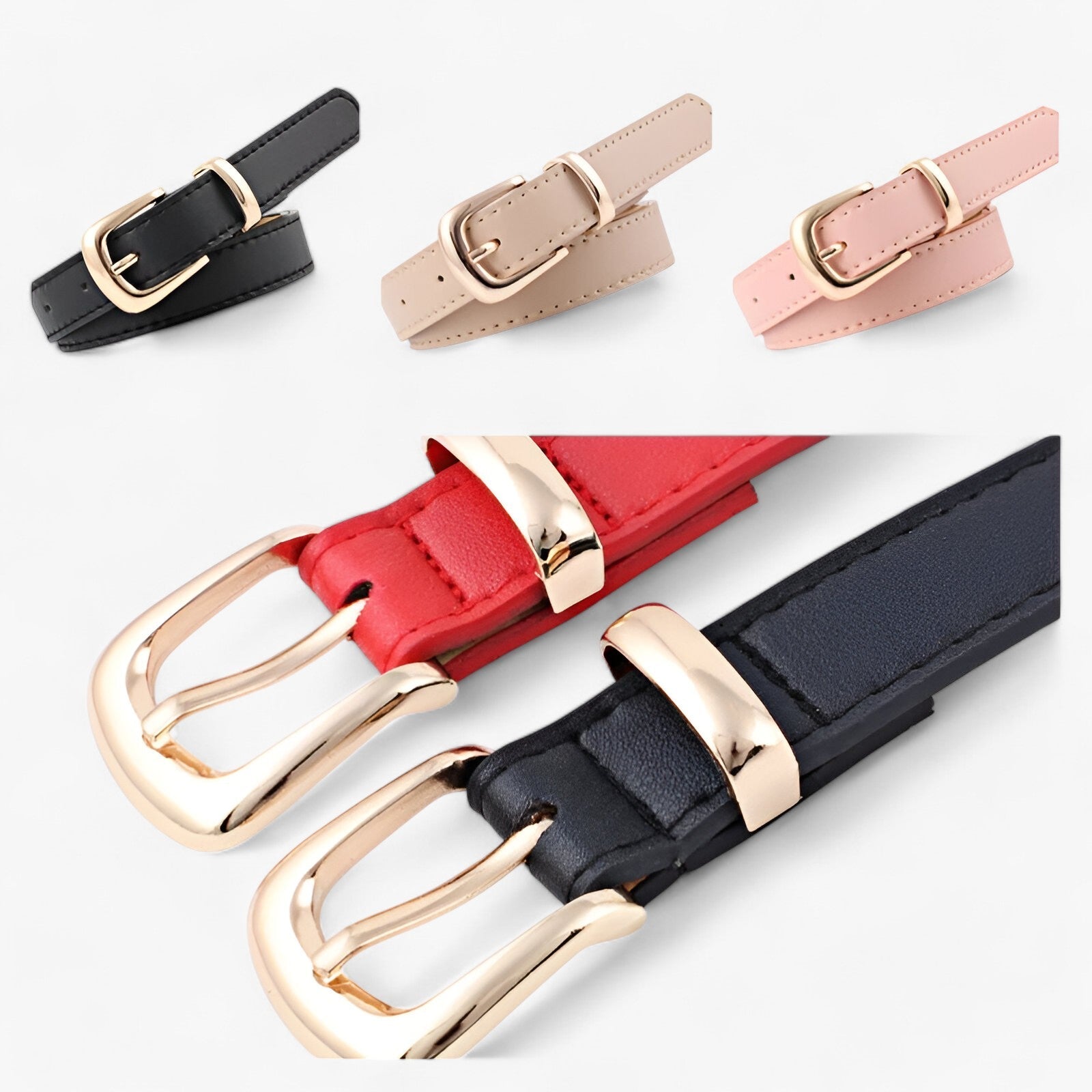 Belt : Riem Roze Haakjes - Elegant PU Leren van 2,4 Cm - Perfect voor Elke Outfit in van Pantino