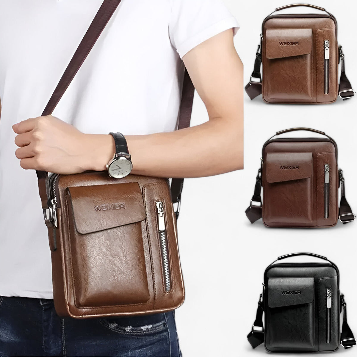 bags : Schoudertas Heren Zwart - Vintage PU Leer - Compact & Stijlvol voor Werk/Vrije Tijd in van Pantino