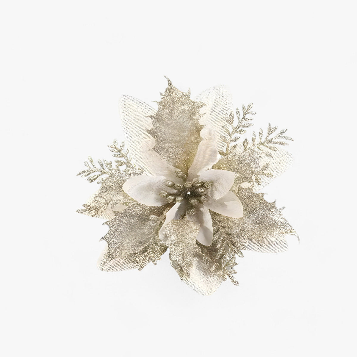 home & garden : Kunstkerstbloemen met Glanzend Goudpoeder - Elegantie voor Kerstmis - Zilverkleurig in Goudkleurig 5stuks van Pantino