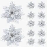 5/10 pièces de fleurs de Noël scintillantes - Décorations étincelantes pour arbre - Rouge