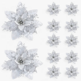 christmas decor : 5/10 Stuks Glitterende Kerstbloemen - Sprankelende Boomversieringen - Rood in Geld van Pantinoshop