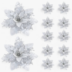 home & garden : 5/10 Stuks Glitterende Kerstbloemen - Sprankelende Boomversieringen - Rood in Geld van Pantino