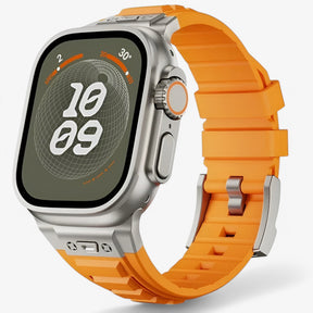 Smartwatch Band : Siliconen Sportbandje voor Apple Watch - Zwart Zwart in titaan oranje van Pantino
