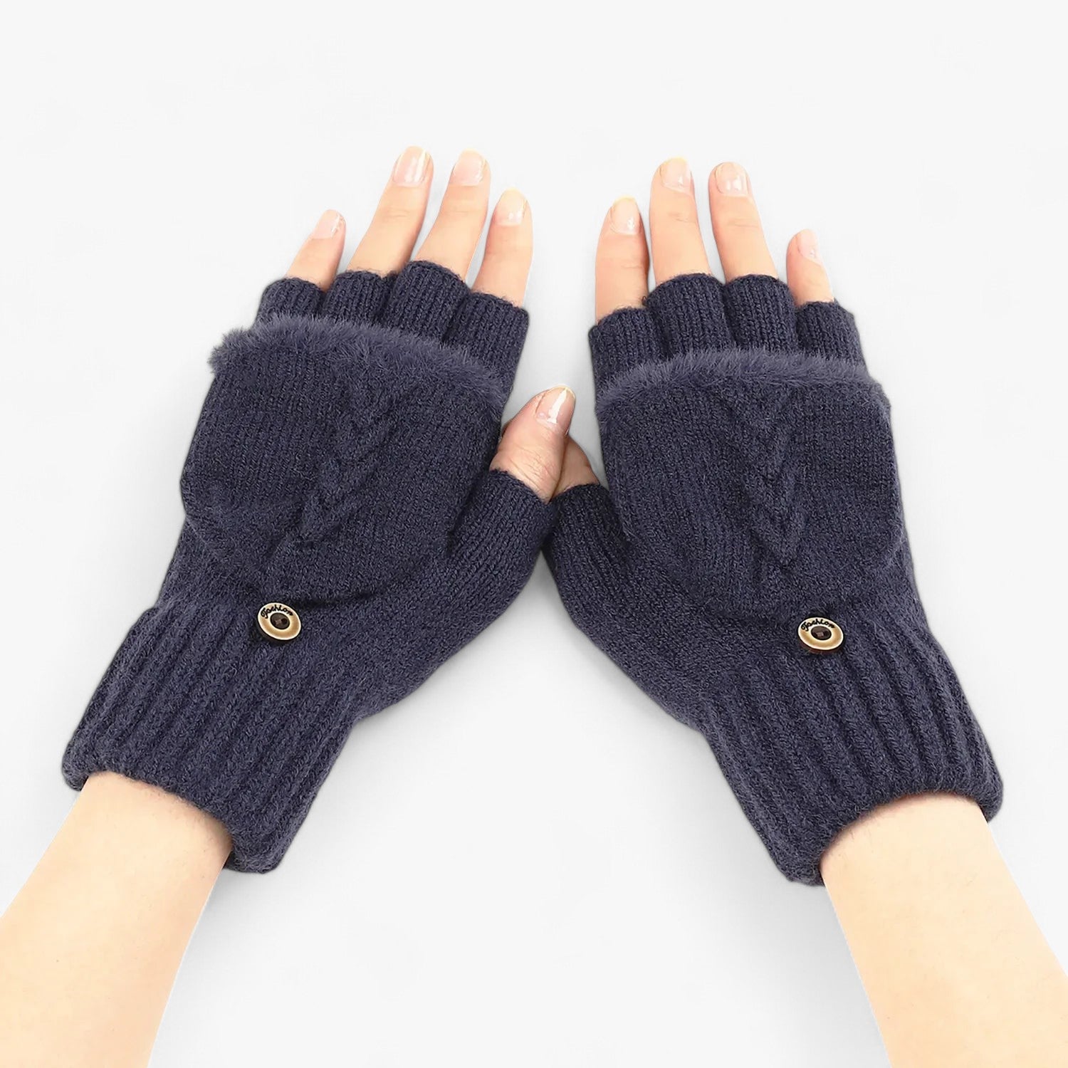 Gloves : Handschoenen Dames Donkerroze - Dikke Omgeslagen Gebreide voor - Voor Koud Weer in Marineblauw Één maat van Pantino