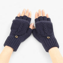 Gloves : Handschoenen Dames Donkerroze - Dikke Omgeslagen Gebreide voor - Voor Koud Weer in Marineblauw Één maat van Pantino