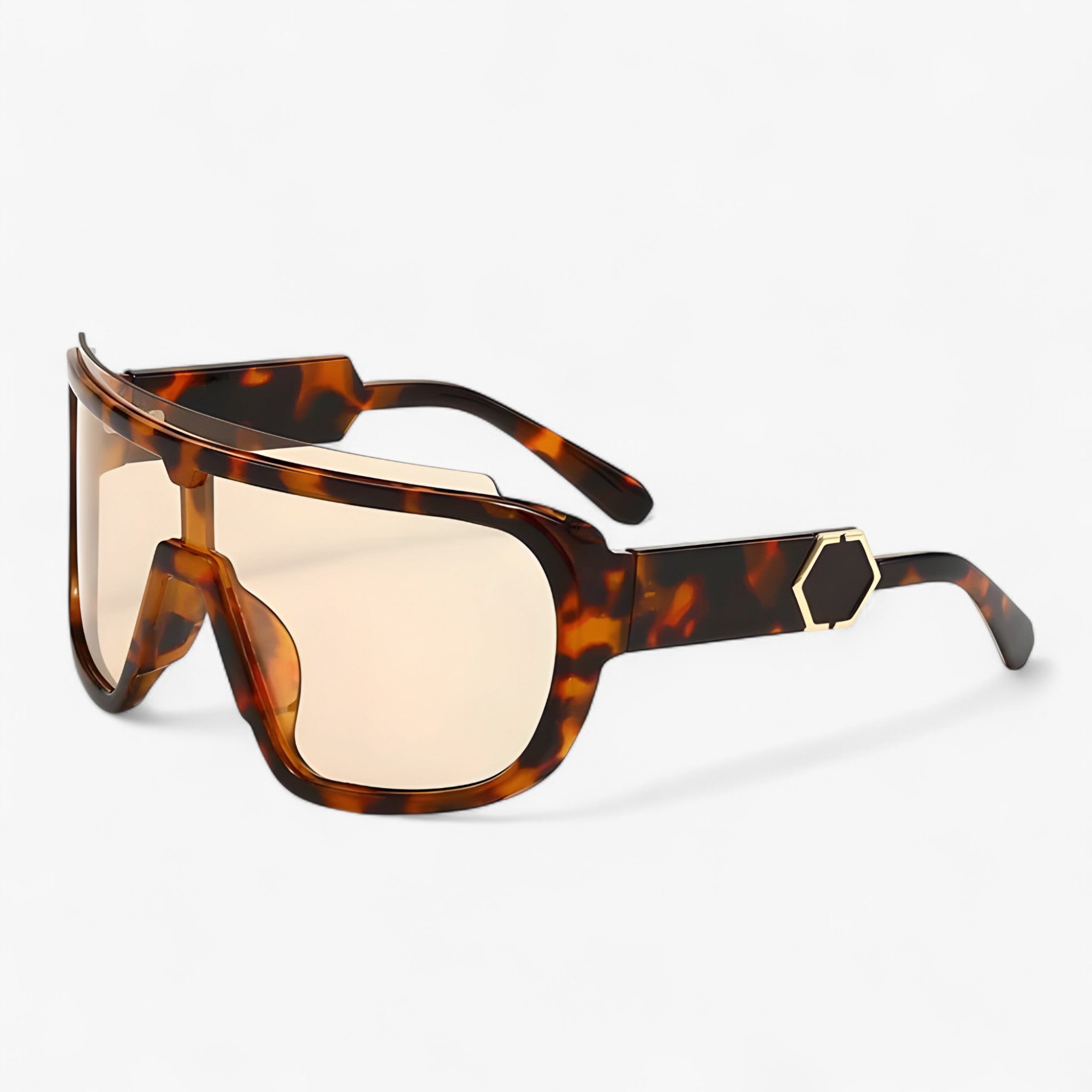 Sunglasses : Heren oversize monoblock wrap-around zonnebril in Luipaard0 van Pantinoshop
