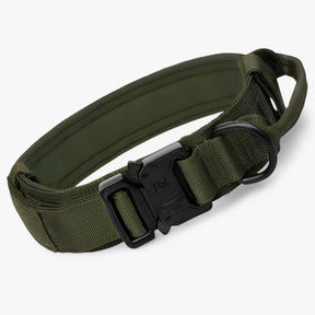 pets : Tactisch Hondenhalsband met Handvat voor Training - Bruin Set in Groene Halsband van Pantino