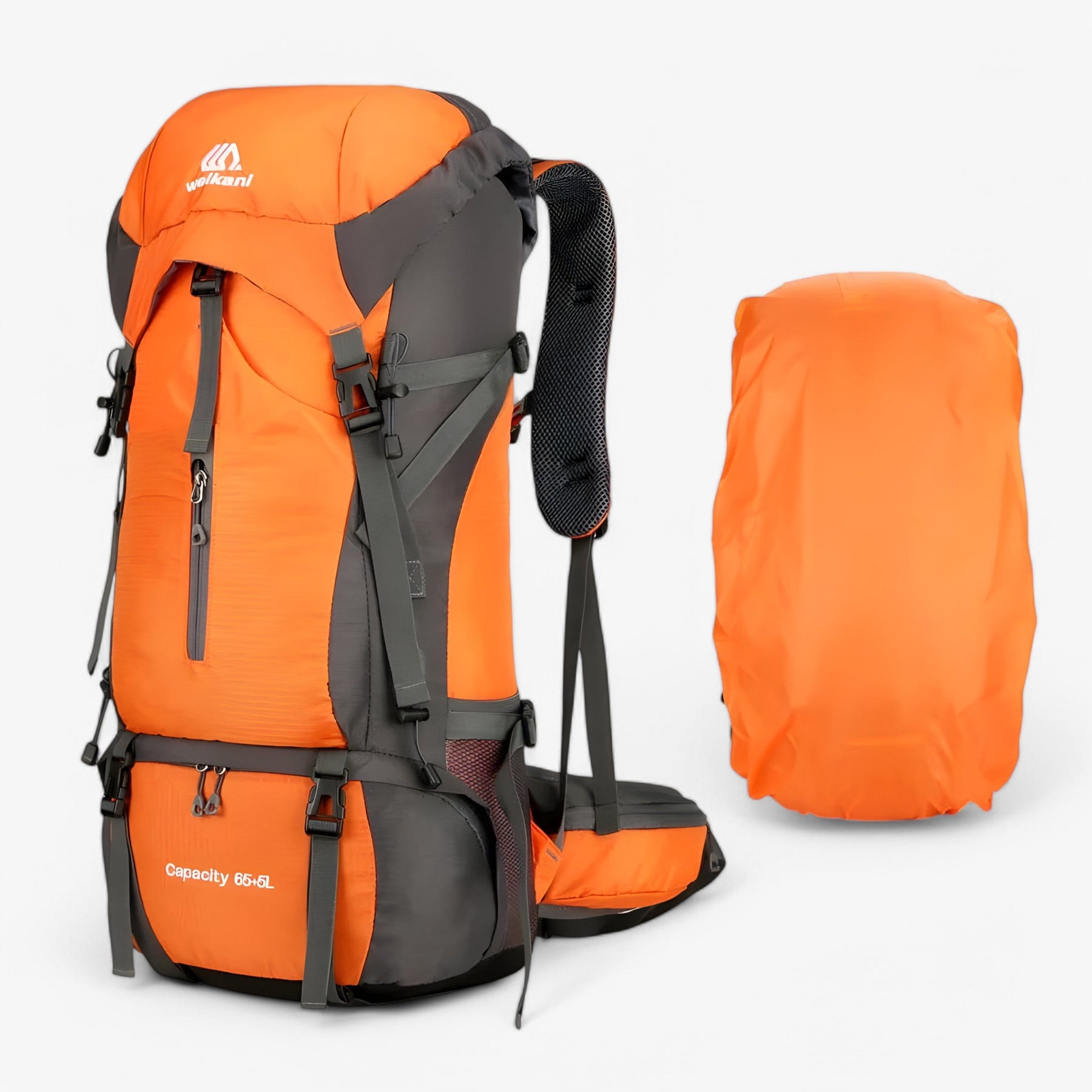 bags : 70L Nylon Kampeerrugzak met Regenkap - 70L Marineblauw in 70L Oranje van Pantino