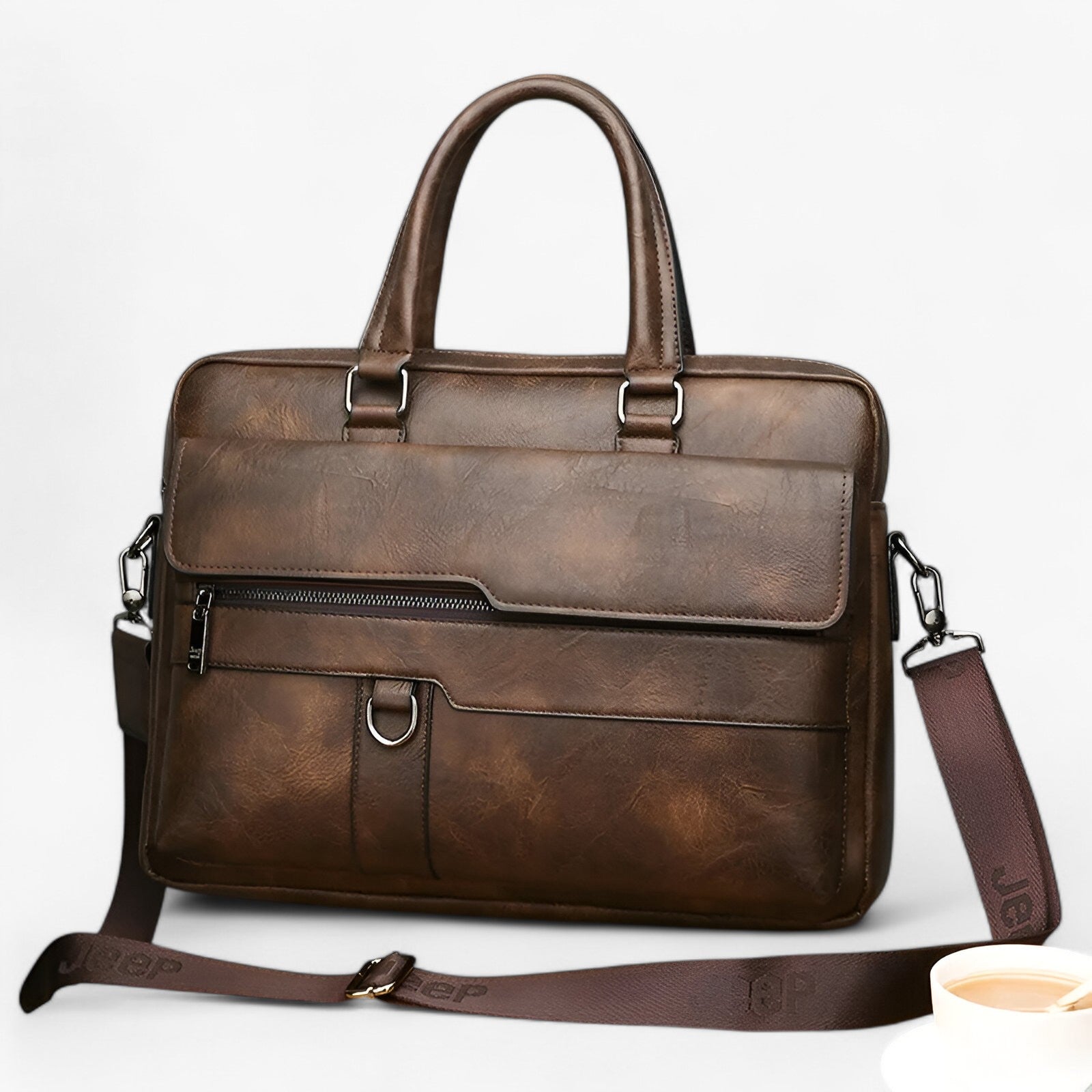 bags : Laptoptas Heren Khaki - Luxe Retro in Brons van Pantino