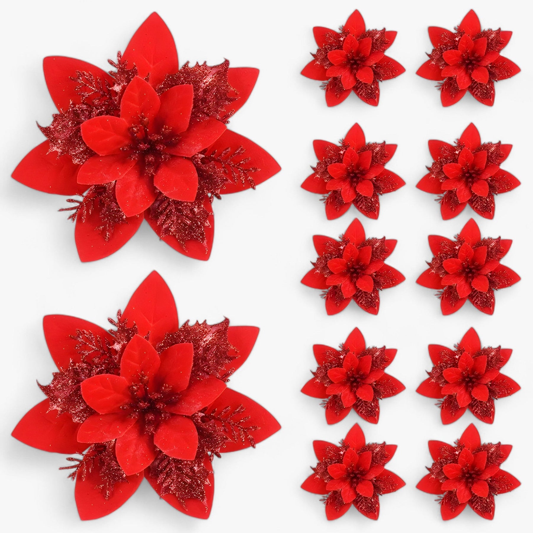 home & garden : 5/10 Stuks Glitterende Kerstbloemen - Sprankelende Boomversieringen - Rood in Rood van Pantino