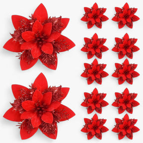 home & garden : 5/10 Stuks Glitterende Kerstbloemen - Sprankelende Boomversieringen - Rood in Rood van Pantino