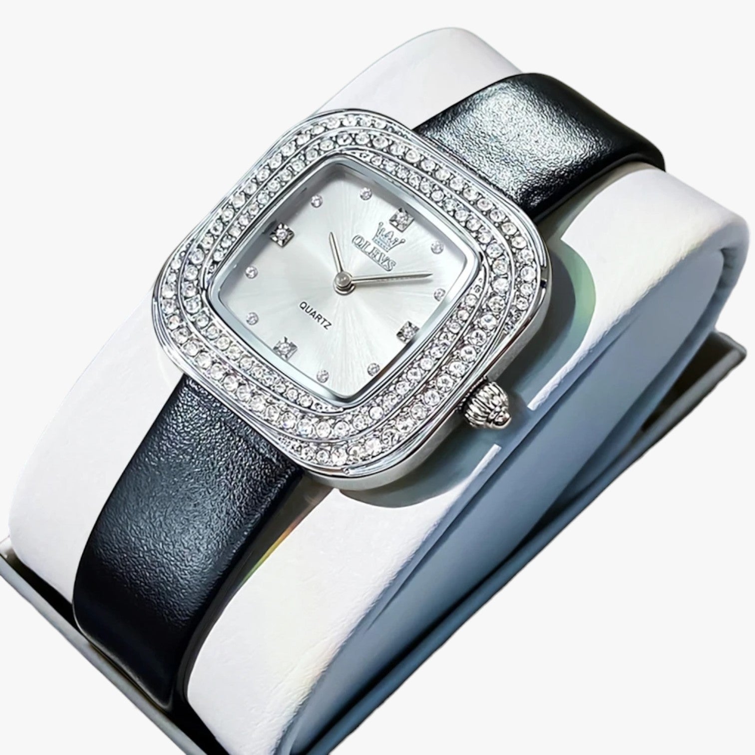 watches : Elegante Vierkant Leren Horloge - Wit in zwart van Pantino