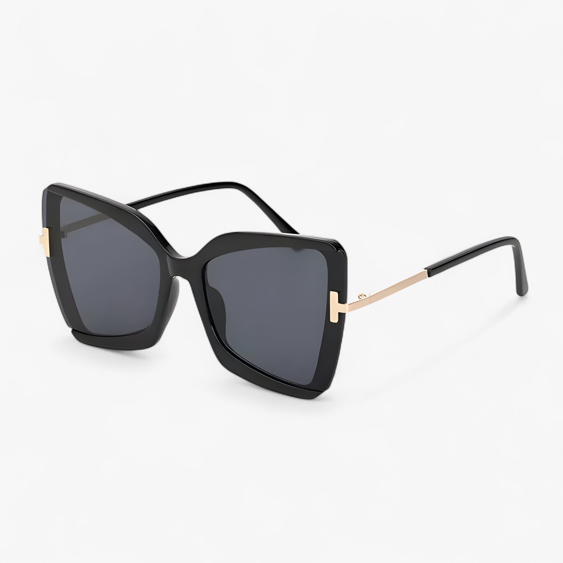 Sunglasses : Cat-eye Zonnebril met T-frame - Opvallende Stijl, Levendige Kleuren - Zwart in zwart van Pantino