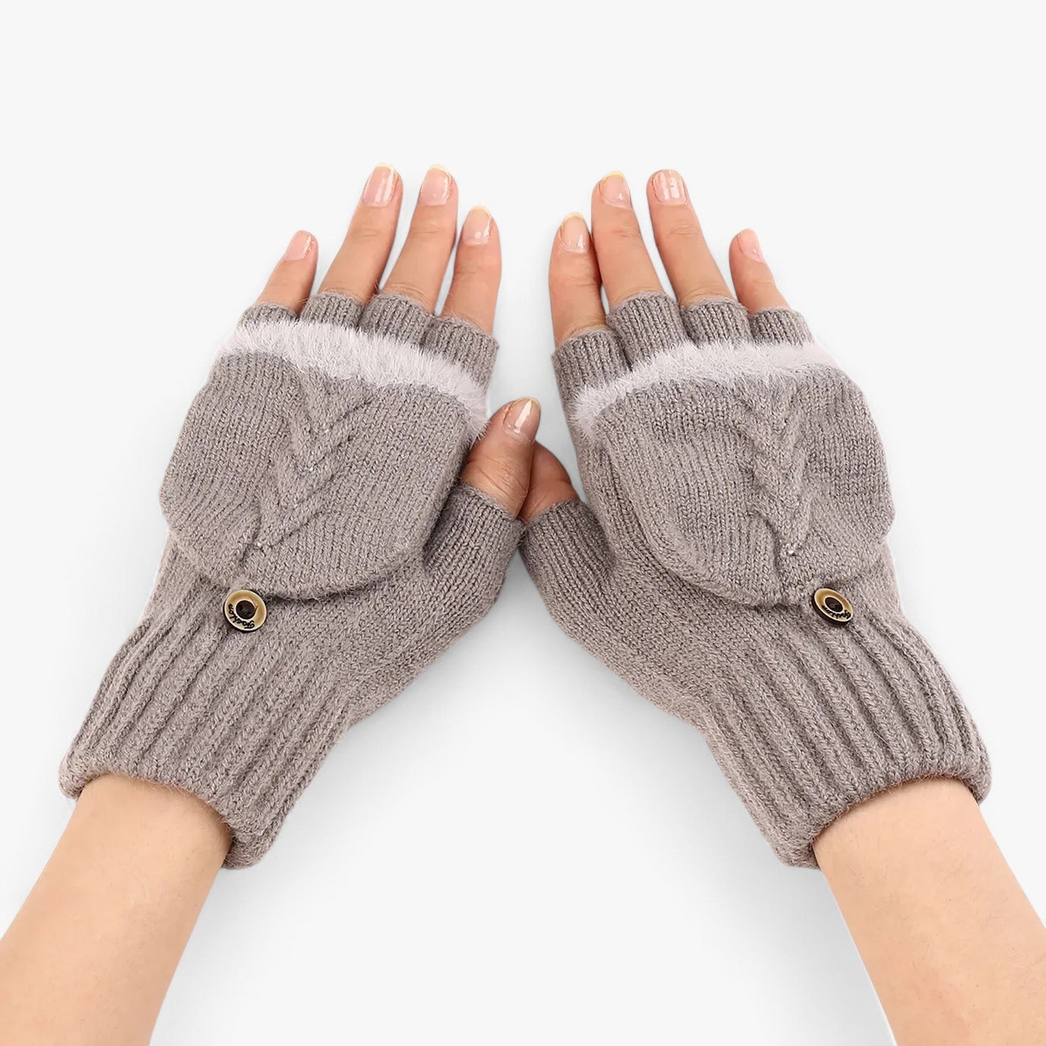 Gloves : Handschoenen Dames Donkerroze - Dikke Omgeslagen Gebreide voor - Voor Koud Weer in Khaki Één maat van Pantino
