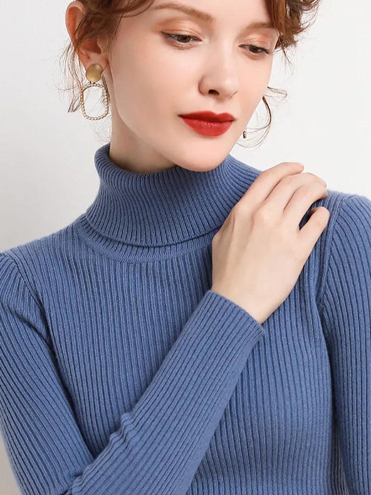 Sweater : Sweater Khaki - Helia Turtleneck with Cashmere in BLUE One Size (40-60kg) van Pantino