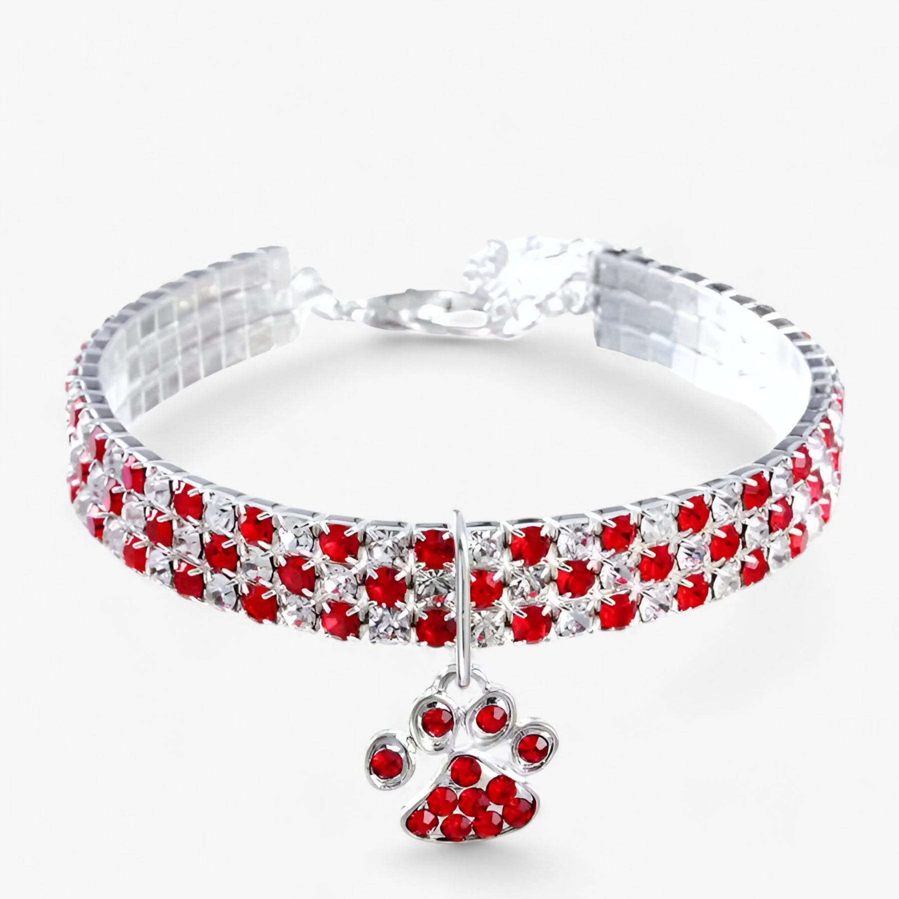 pets : Luxe Kristallen Halsband met Diamant Hanger - Roze in Rood van Pantino
