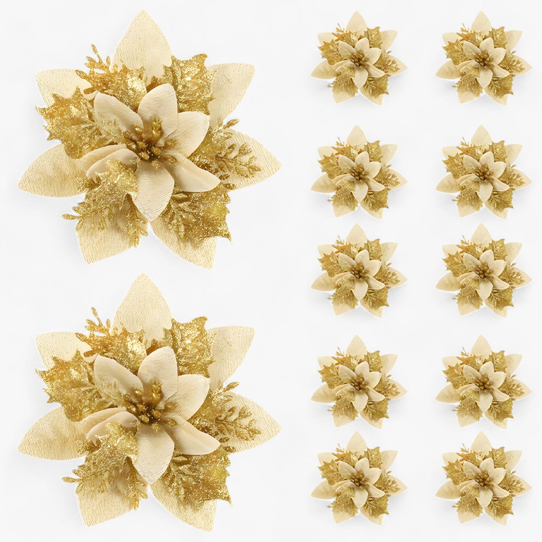 home & garden : 5/10 Stuks Glitterende Kerstbloemen - Sprankelende Boomversieringen - Rood in Goud van Pantino