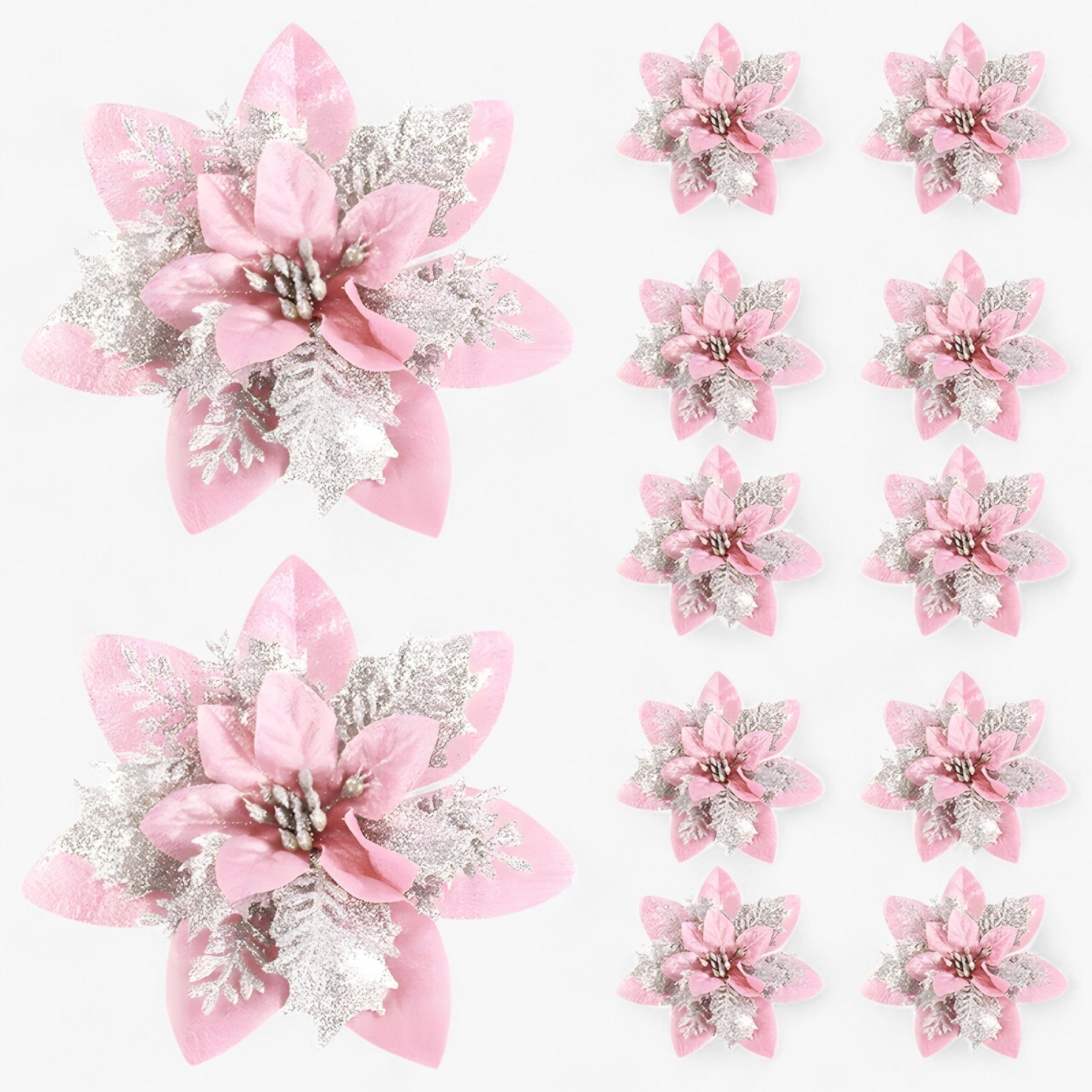 home & garden : 5/10 Stuks Glitterende Kerstbloemen - Sprankelende Boomversieringen - Rood in Roze van Pantino
