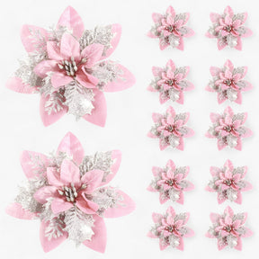 home & garden : 5/10 Stuks Glitterende Kerstbloemen - Sprankelende Boomversieringen - Rood in Roze van Pantino