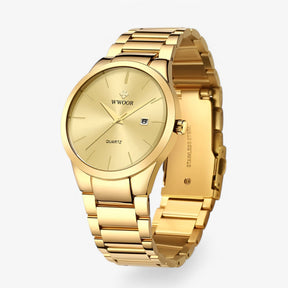 watches : Heren Horloge Zwart Goud Edelstaal - Klassiek Polshorloge 42mm voor elke gelegenheid in van Pantino