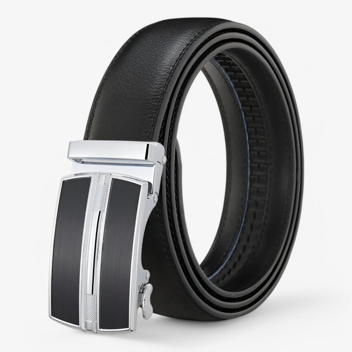 Men's Leather Automatic Buckle Belt : Riem Heren Zwart - Leren Herenriem met Automatische Lus in Zwart van Pantino