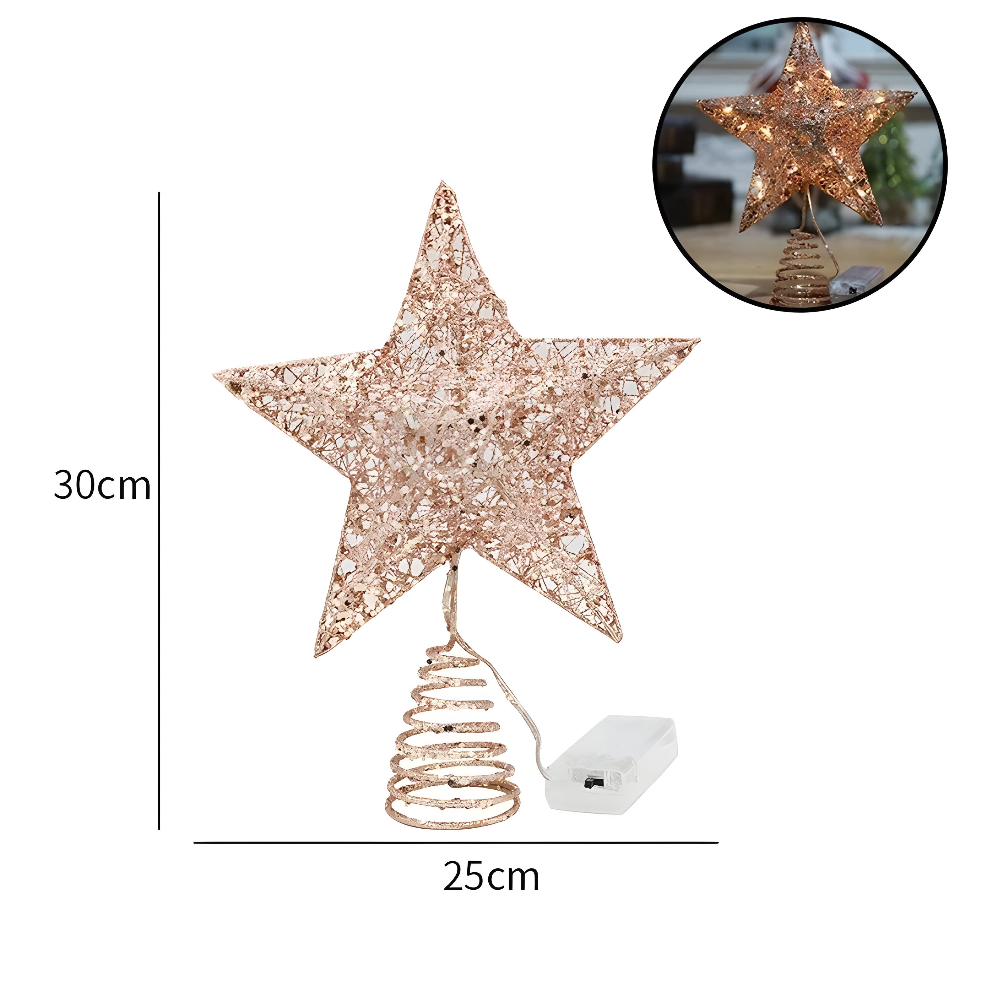 home & garden : Sterrenachtige Elegant - Bovenste Ster Ornamenten Kerstlicht - Verlicht Uw Eindejaarsfeest in 25cm Roségoud van Pantino