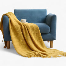home & garden : Nordic Gebreide Deken - Stijlvol en Gezellig Comfort - Grijs in Geel van Pantino