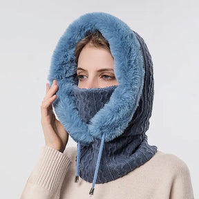 Hat : Cap Khaki - Warme Winter Capuchon in Blauw van Pantino