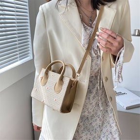 bags : Gevlochten Handtas Dames Beige - Bloem Accenten Bohemian - Stro in van Pantino