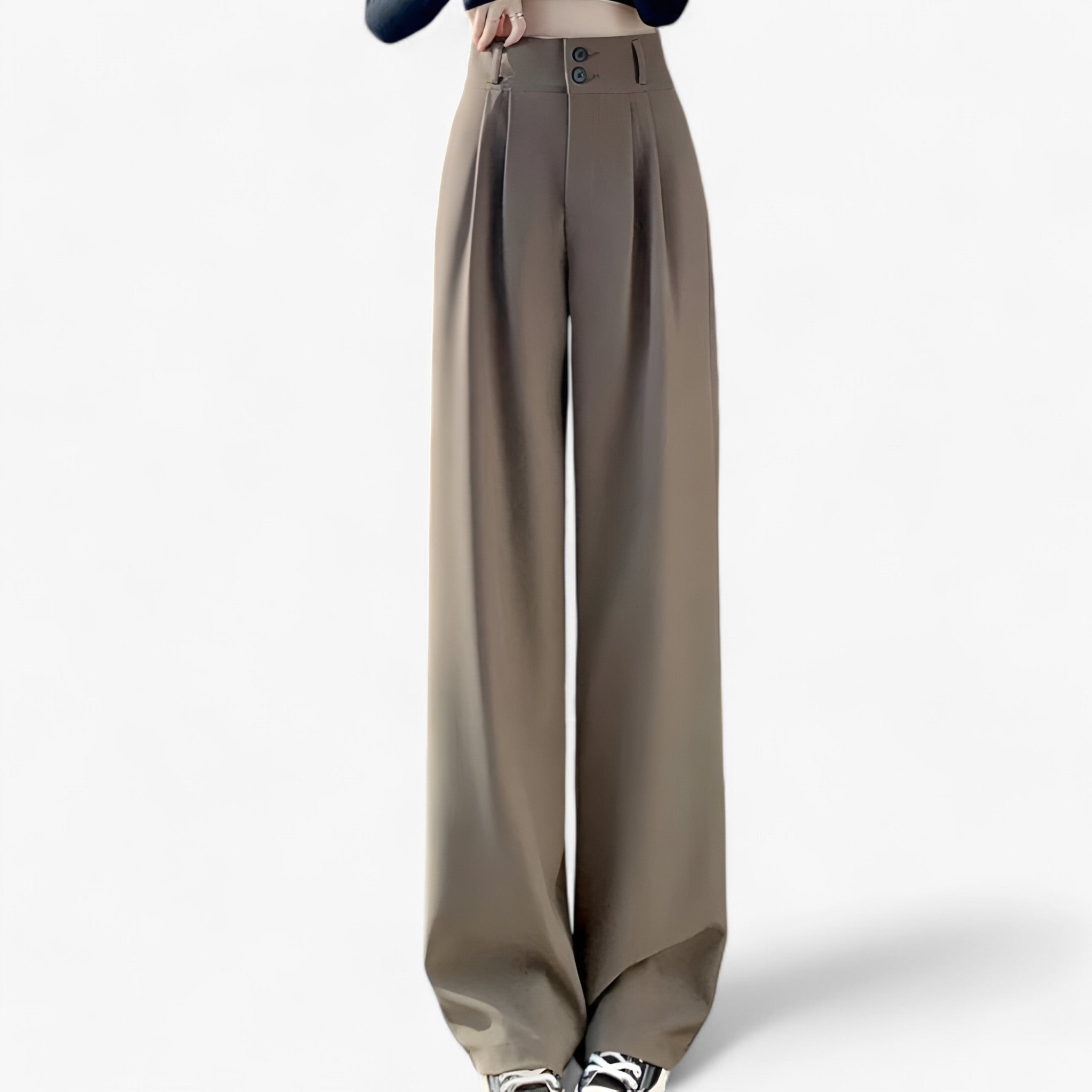 Pants : Broek Zwart - Hoge Taille - Modieus & Comfortabel in Koffie van Pantino