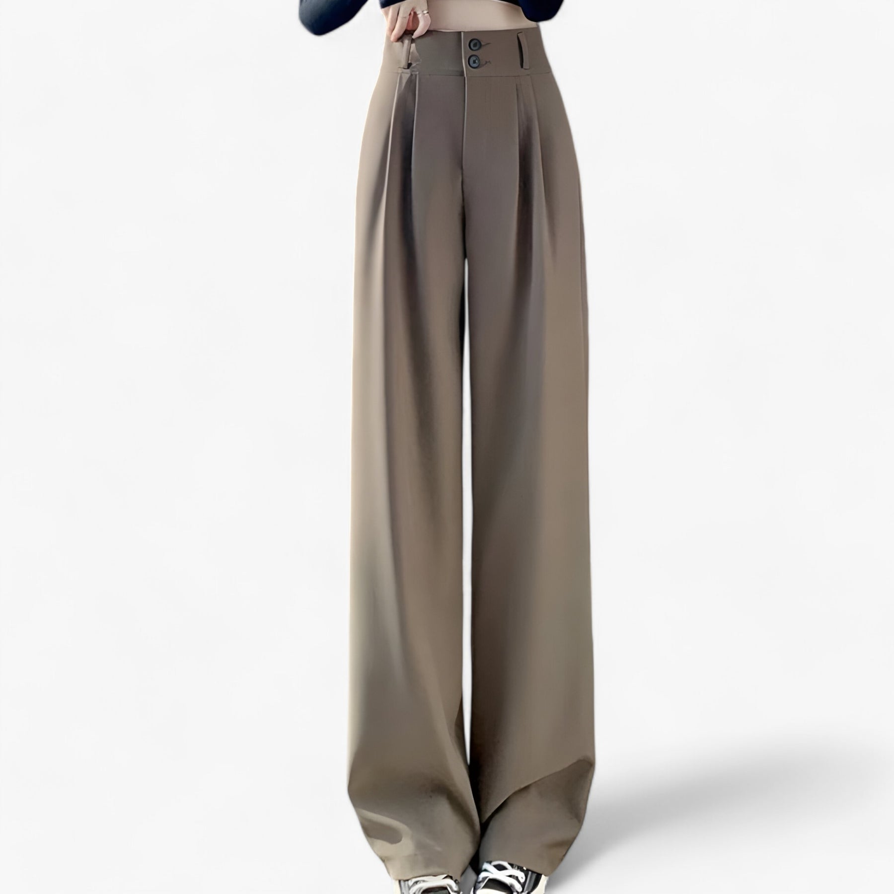 Pants : Broek Zwart - Hoge Taille - Modieus & Comfortabel in Koffie van Pantino