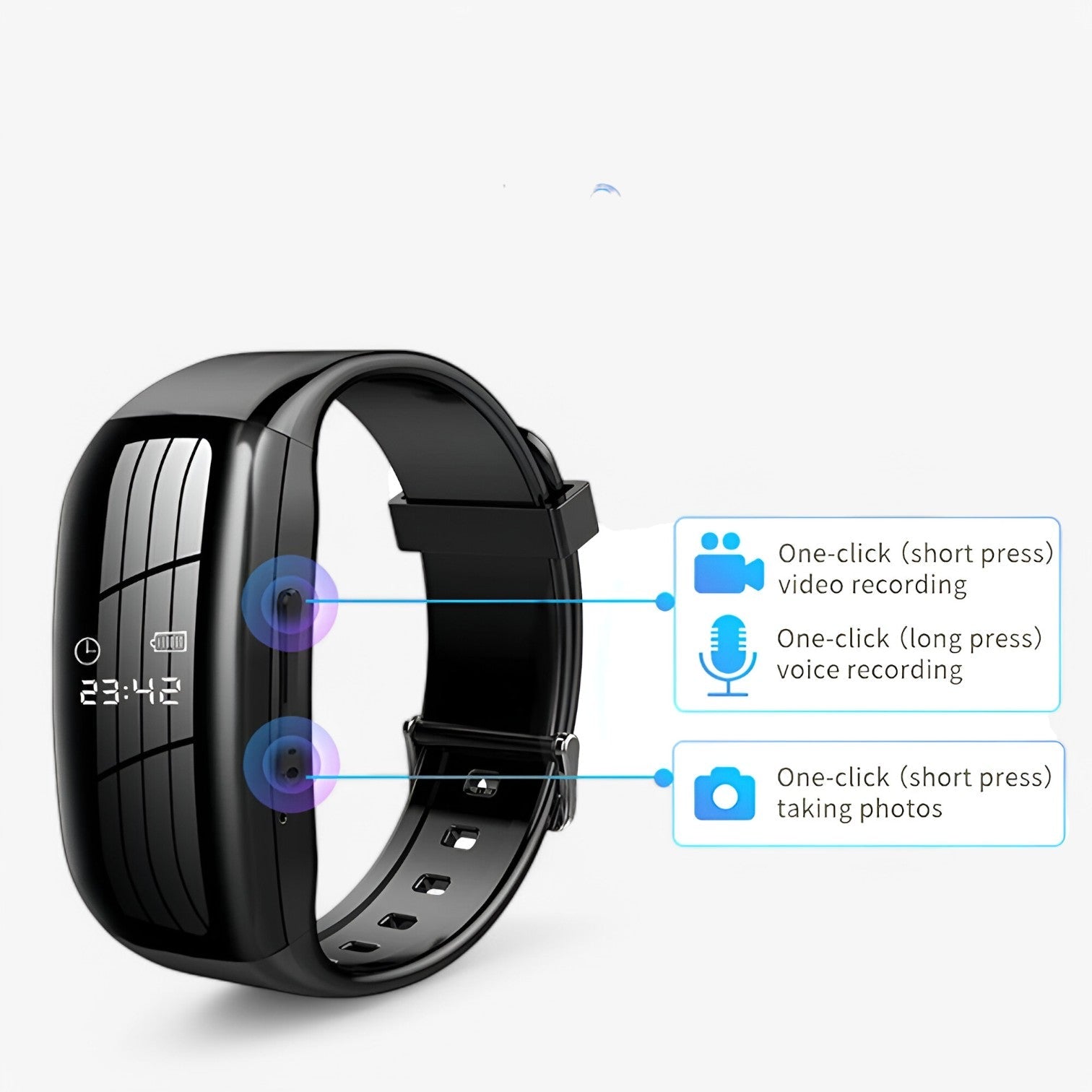 watches : Joris Mini Spraakrecorder Armband - Discreet Opnemen en Veilig Bewaren in Eén Armband - Zwart in van Pantino