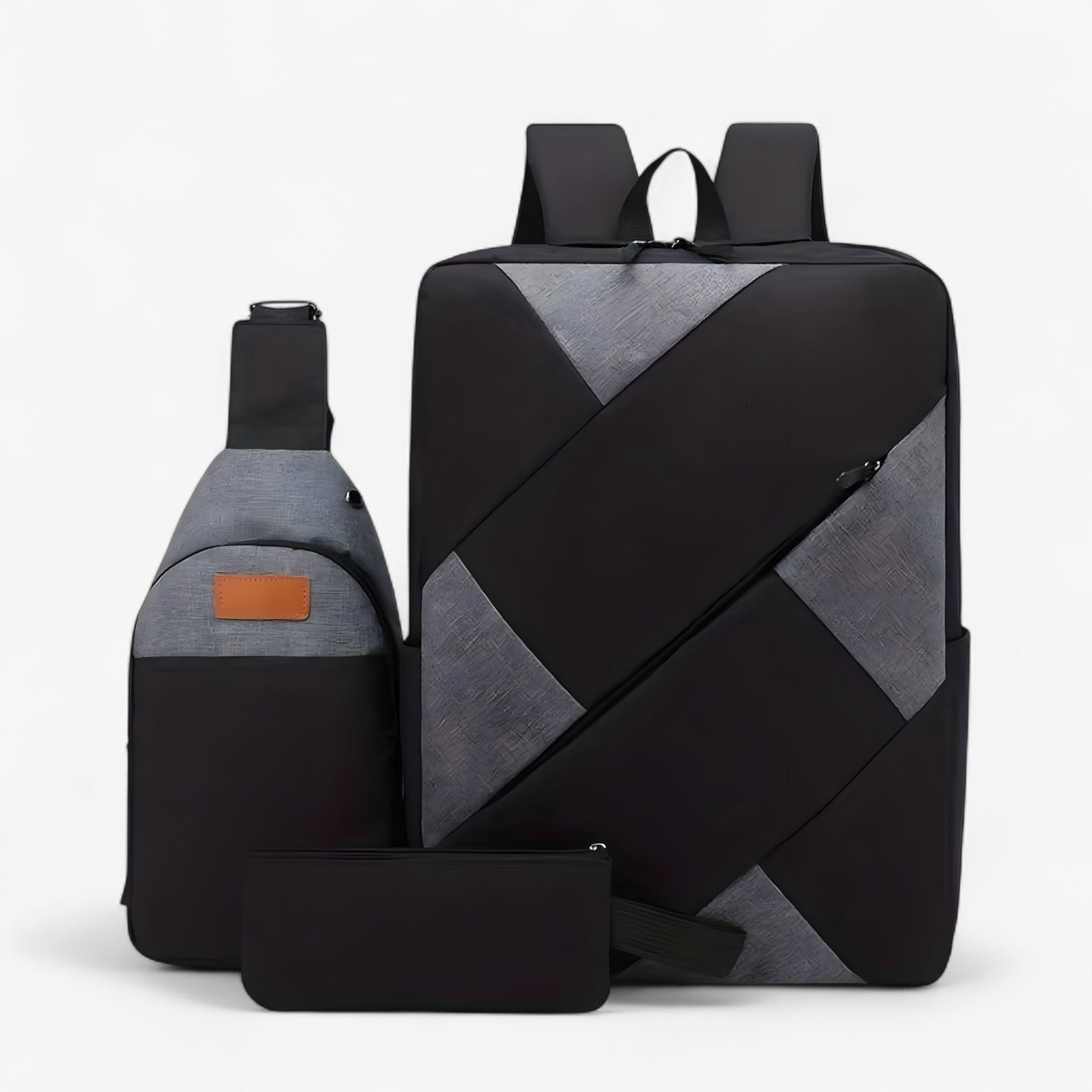 bags : Rugzak Grijs - Set 3 in 1 met en Bijpassende Accessoires in Zwart van Pantino