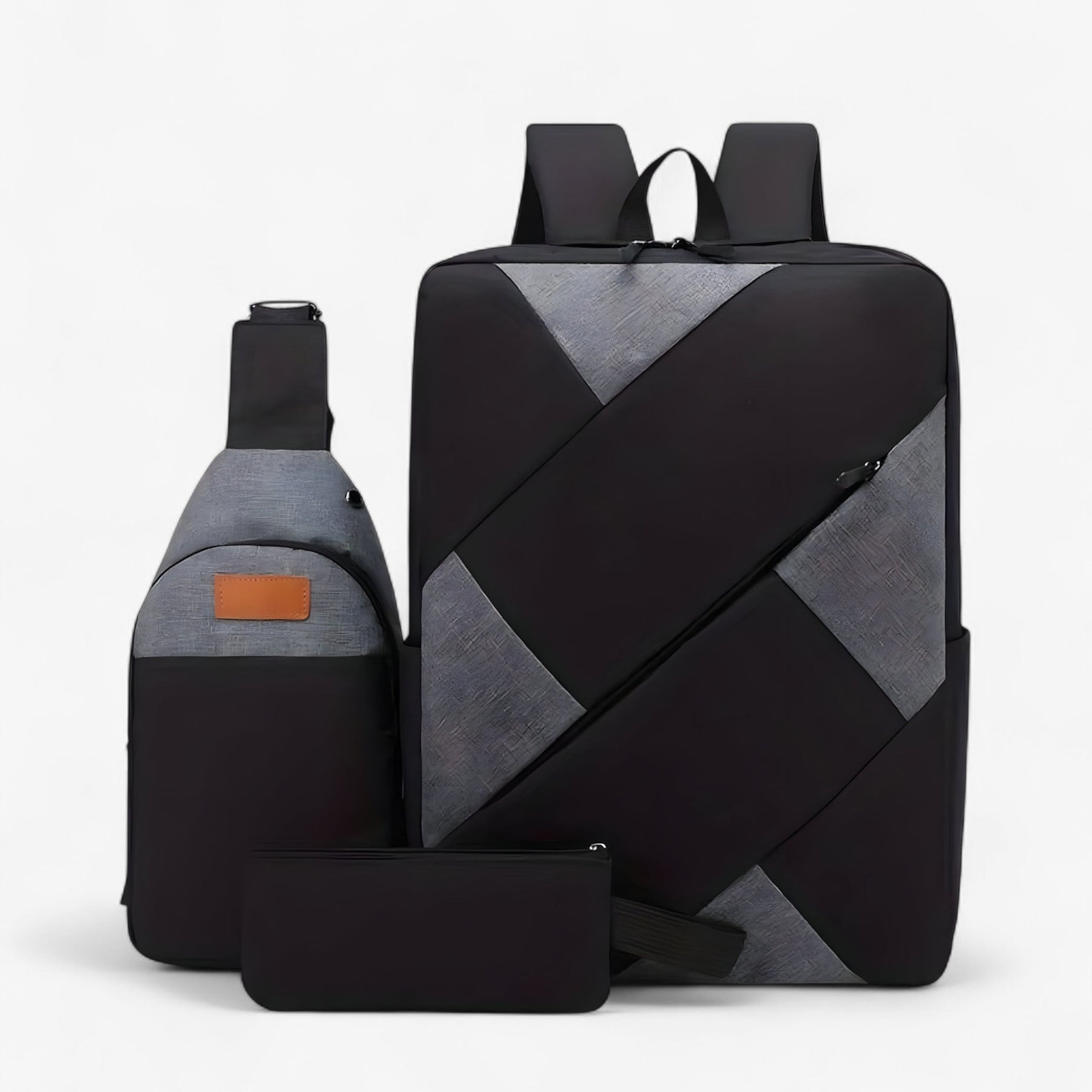 bags : Rugzak Grijs - Set 3 in 1 met en Bijpassende Accessoires in Zwart van Pantino