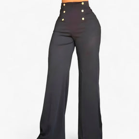 Pants : Broek met Wijde Pijpen - Hoge Taille & Tijdloze Stijl - Roze in Zwart van Pantino