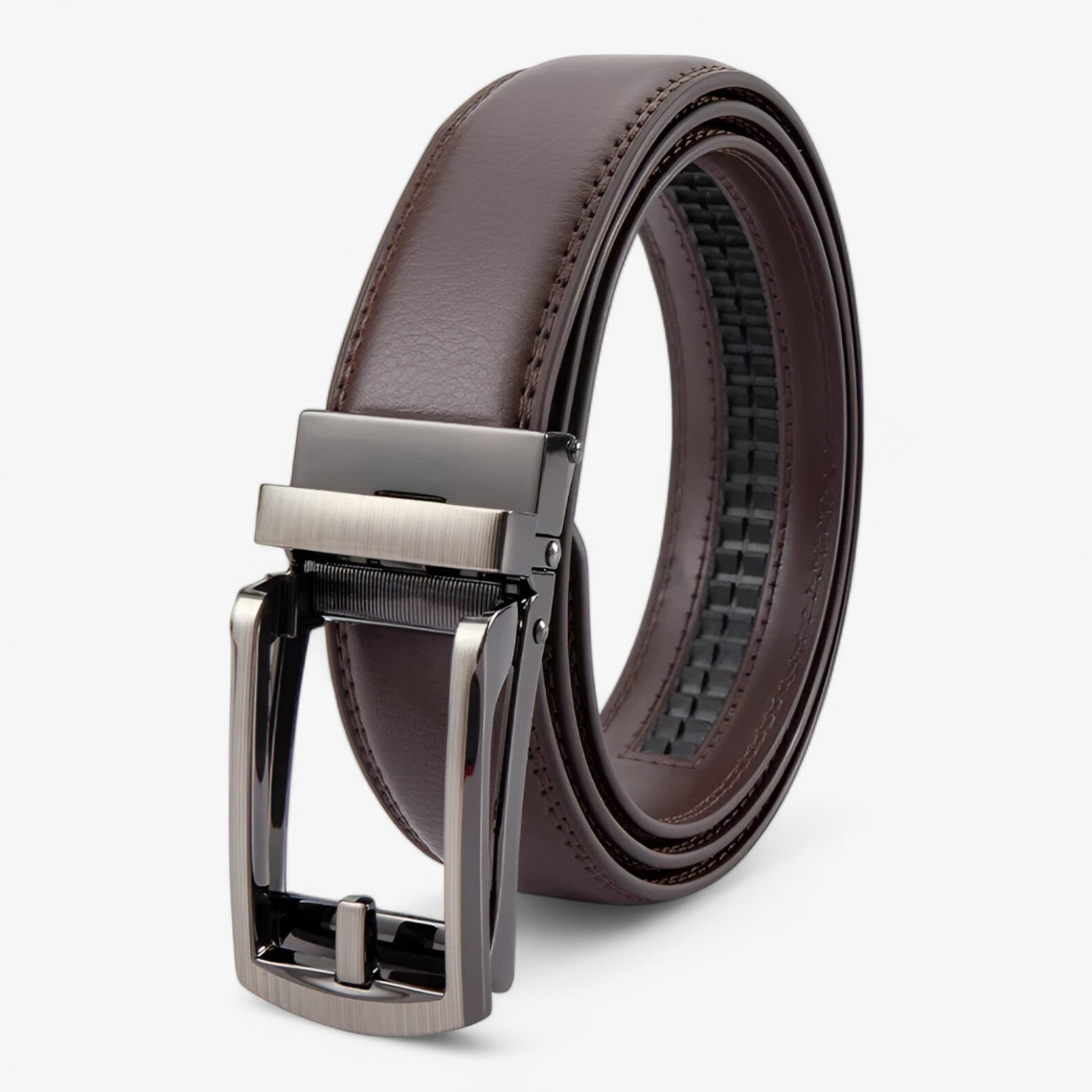 Belt : Ring Zwart - Leren Riem met Dubbele Laag en Elegante Legeringsgesp in Koffie van Pantino