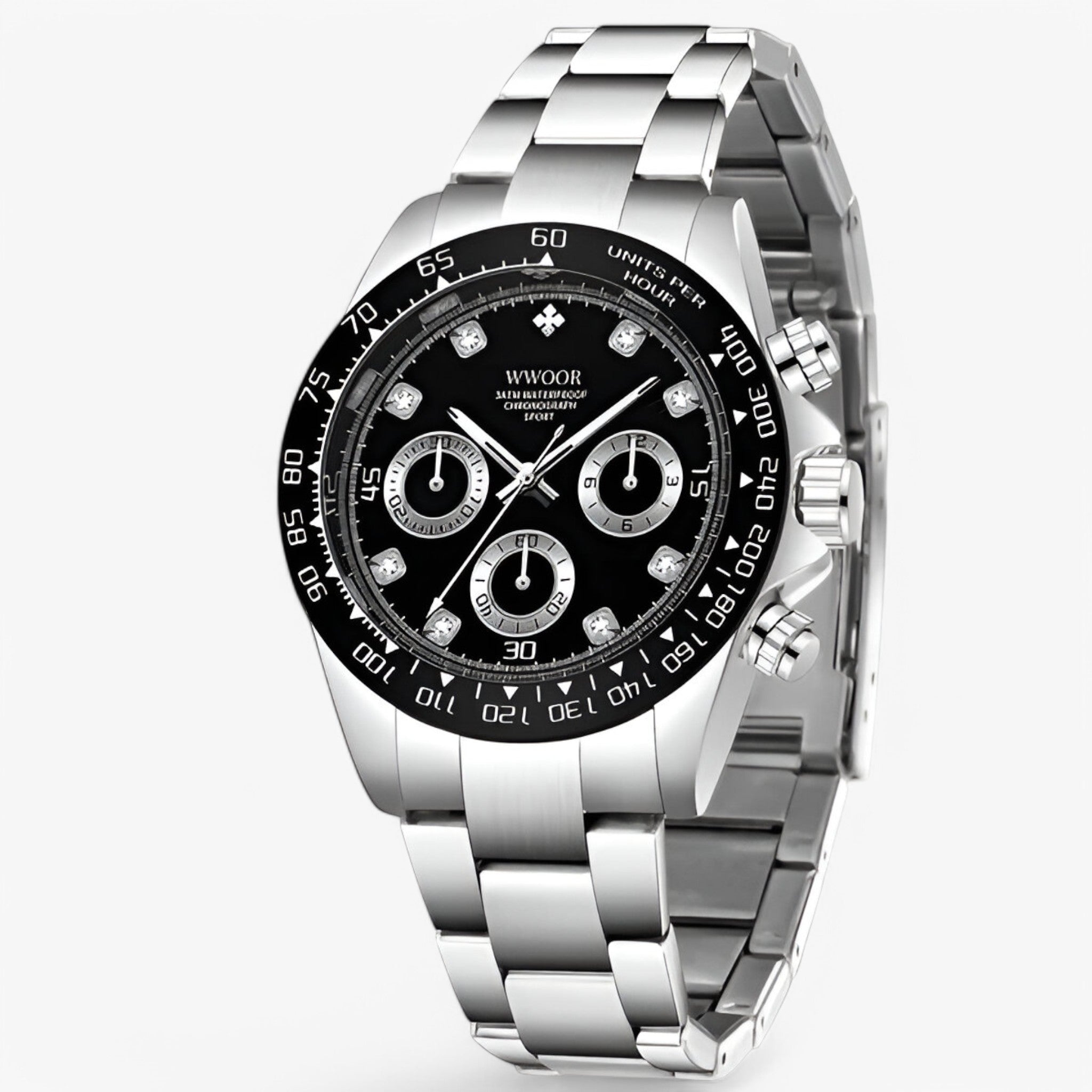 watches : Horloge Zwart Goud - Luxe Chronograafhorloge van Roestvrij Staal in Zwart zilver van Pantino
