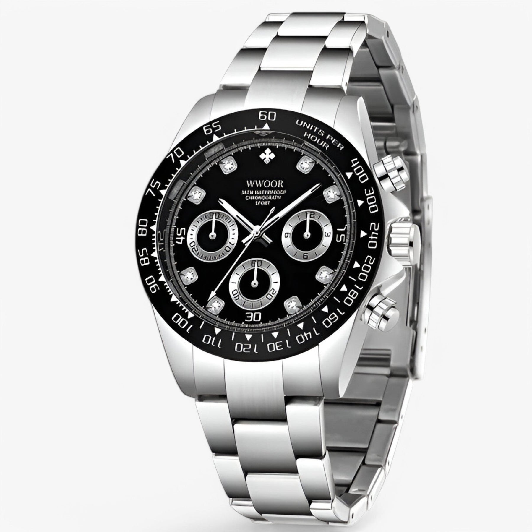 watches : Horloge Zwart Goud - Luxe Chronograafhorloge van Roestvrij Staal in Zwart zilver van Pantino
