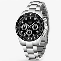 watches : Horloge Zwart Goud - Luxe Chronograafhorloge van Roestvrij Staal in Zwart zilver van Pantino