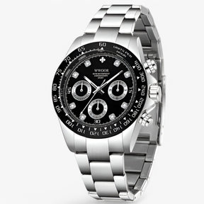 watches : Horloge Zwart Goud - Luxe Chronograafhorloge van Roestvrij Staal in Zwart zilver van Pantino