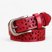 Belt : Leren Ceintuur - Elegant & Duurzaam in Leer - Wit in Rood 115CM van Pantino