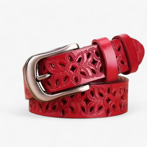 Belt : Leren Ceintuur - Elegant & Duurzaam in Leer - Wit in Rood 115CM van Pantino
