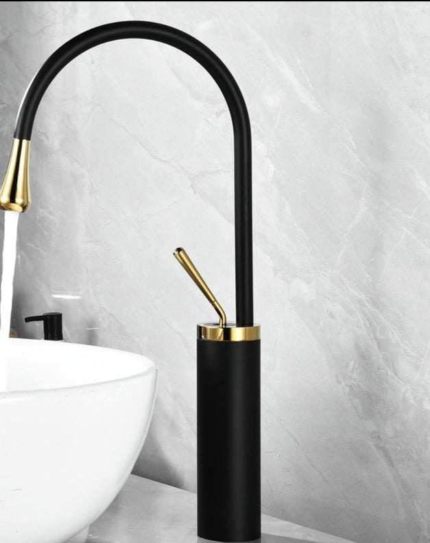 home & garden : Wastafelkraan Druppel Stijl Badkamer Draaibare Waterval Kranen - Goud Geborsteld Kort in Zwartgoud hoog van Pantino