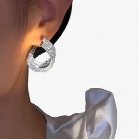 Earrings : Oorringen in Zirkonia in Dubbele Laag Dames - Unieke Feestversiering - Zilver in van Pantino