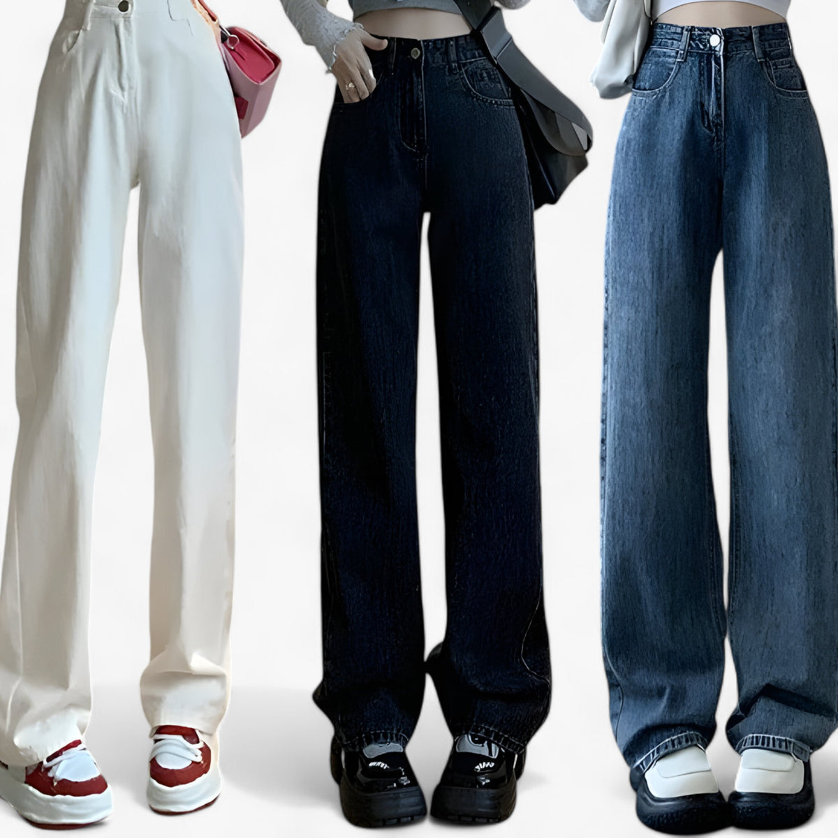 Jeans : Denim met Wijde Pijpen - Klassieke Pasvorm en Dagelijks Comfort - Zwart in van Pantino