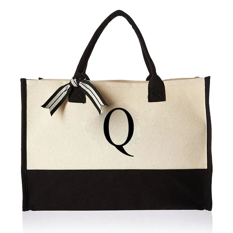 bags : Tote Bag Wit - Gepersonaliseerd Monogram - Canvas in Q van Pantino