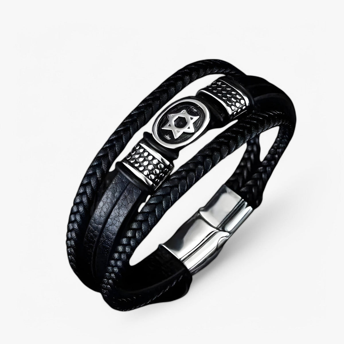 Bracelet : Stijlvol Meergaten Lederen Armband met Magneetsluiting - Zwart in van Pantino