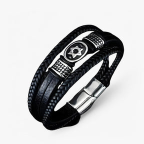 Bracelet : Stijlvol Meergaten Lederen Armband met Magneetsluiting - Zwart in van Pantino