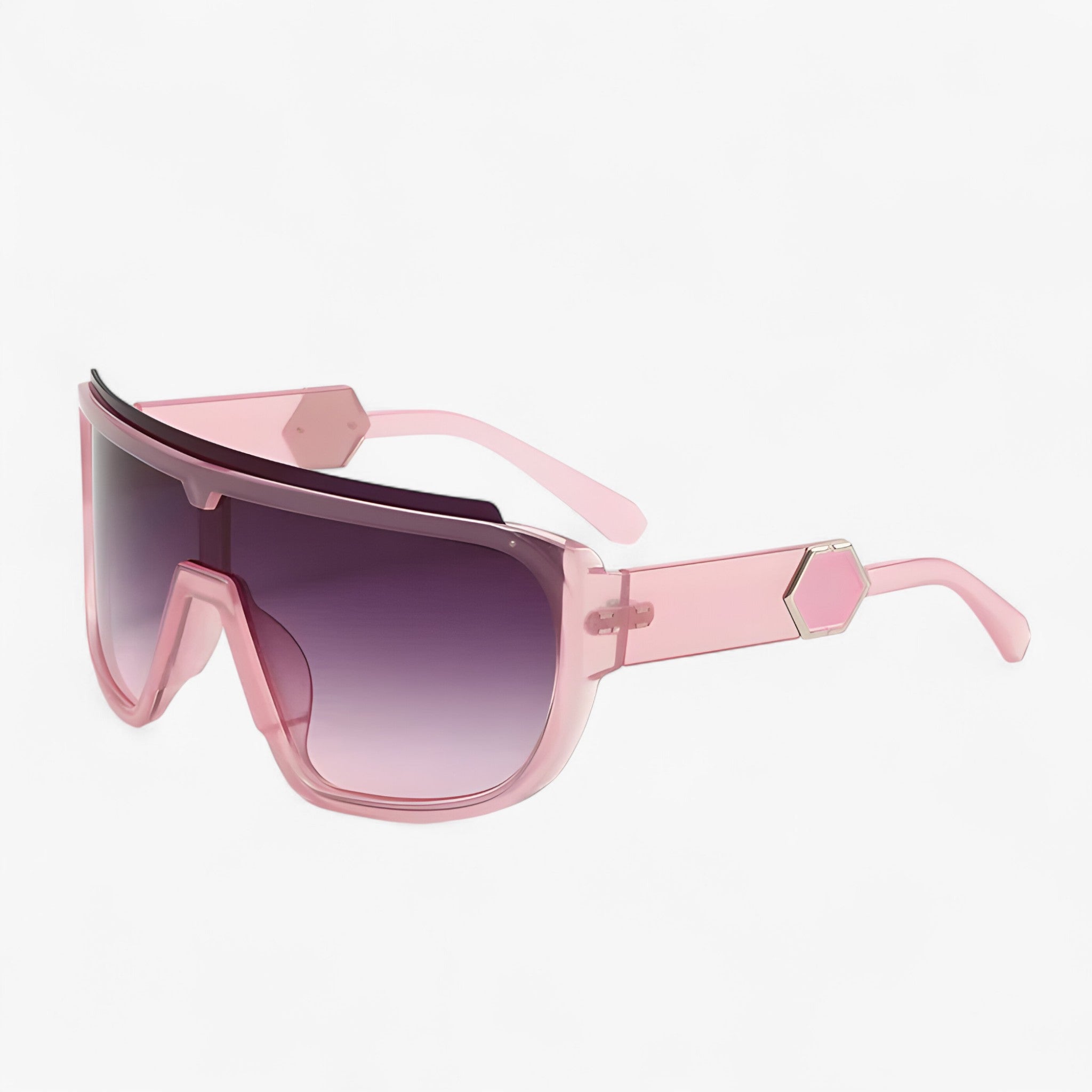 Sunglasses : Heren oversize monoblock wrap-around zonnebril in helder roze van Pantinoshop