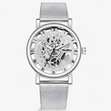 Montre squelette tendance pour femmes - Montre en métal élégante - Argent